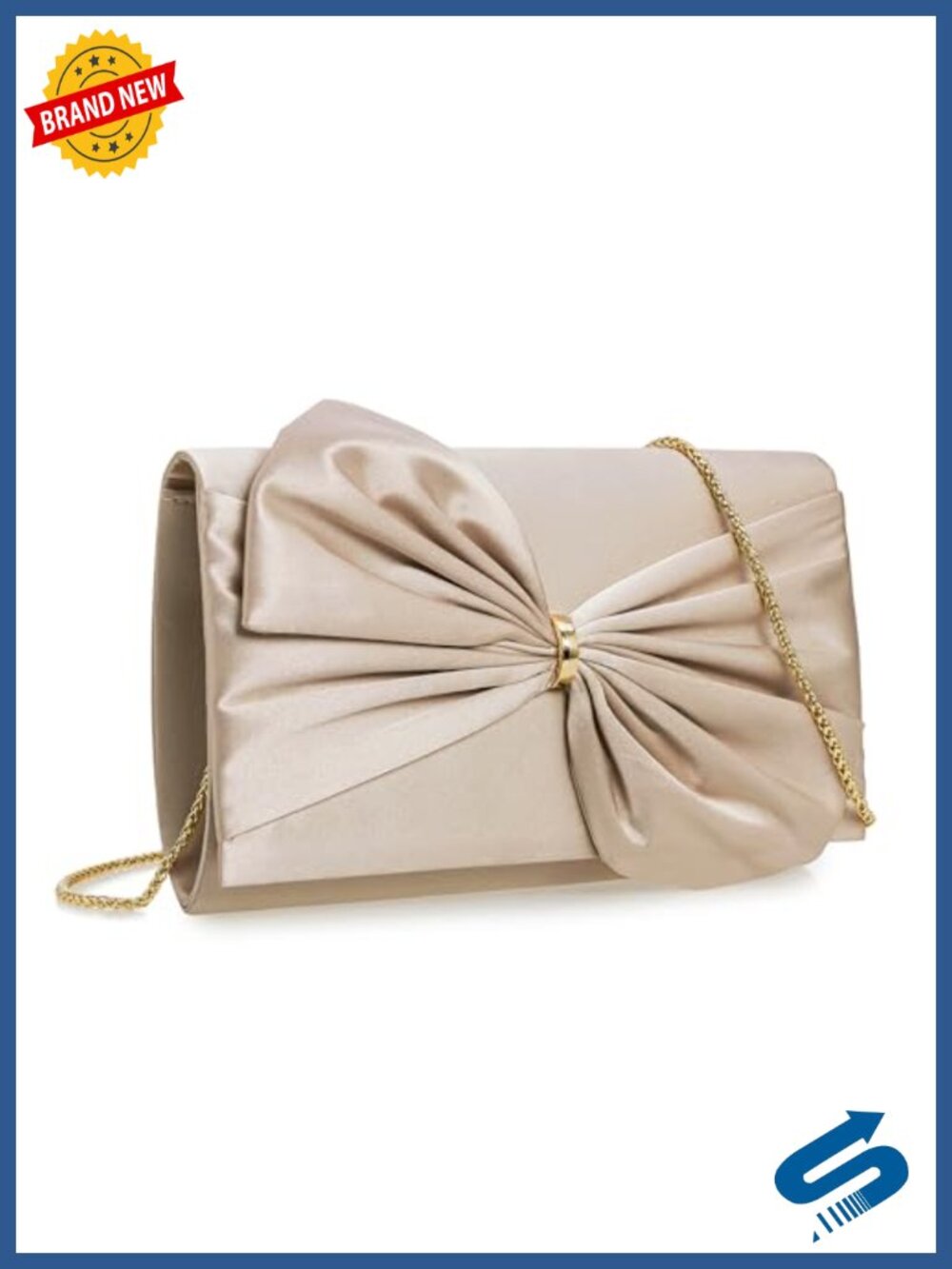 Satin Bow Formal Clutch Evening Bag with Removable Chain Strap